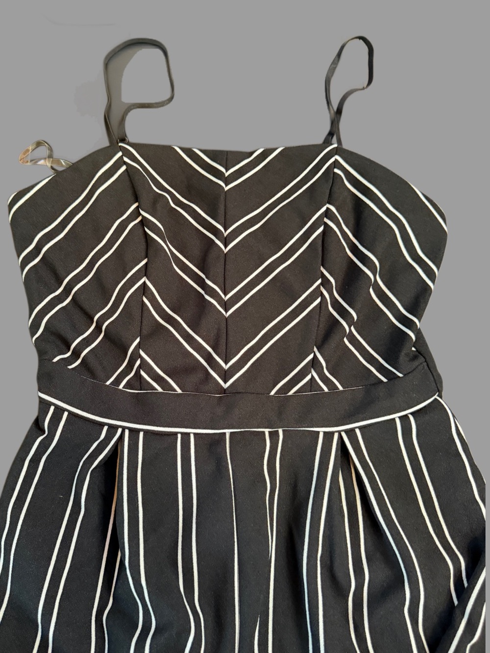 Emerald Sundae Black and White Striped Spaghetti Strap Romper